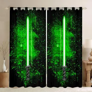 Lightsaber Curtains Inch Green 2 Panels Window Curtains Bedroom Home Decor Tie Dye Rod Pocket Thermal Insulated Window Treatment Drapes Room Decoration