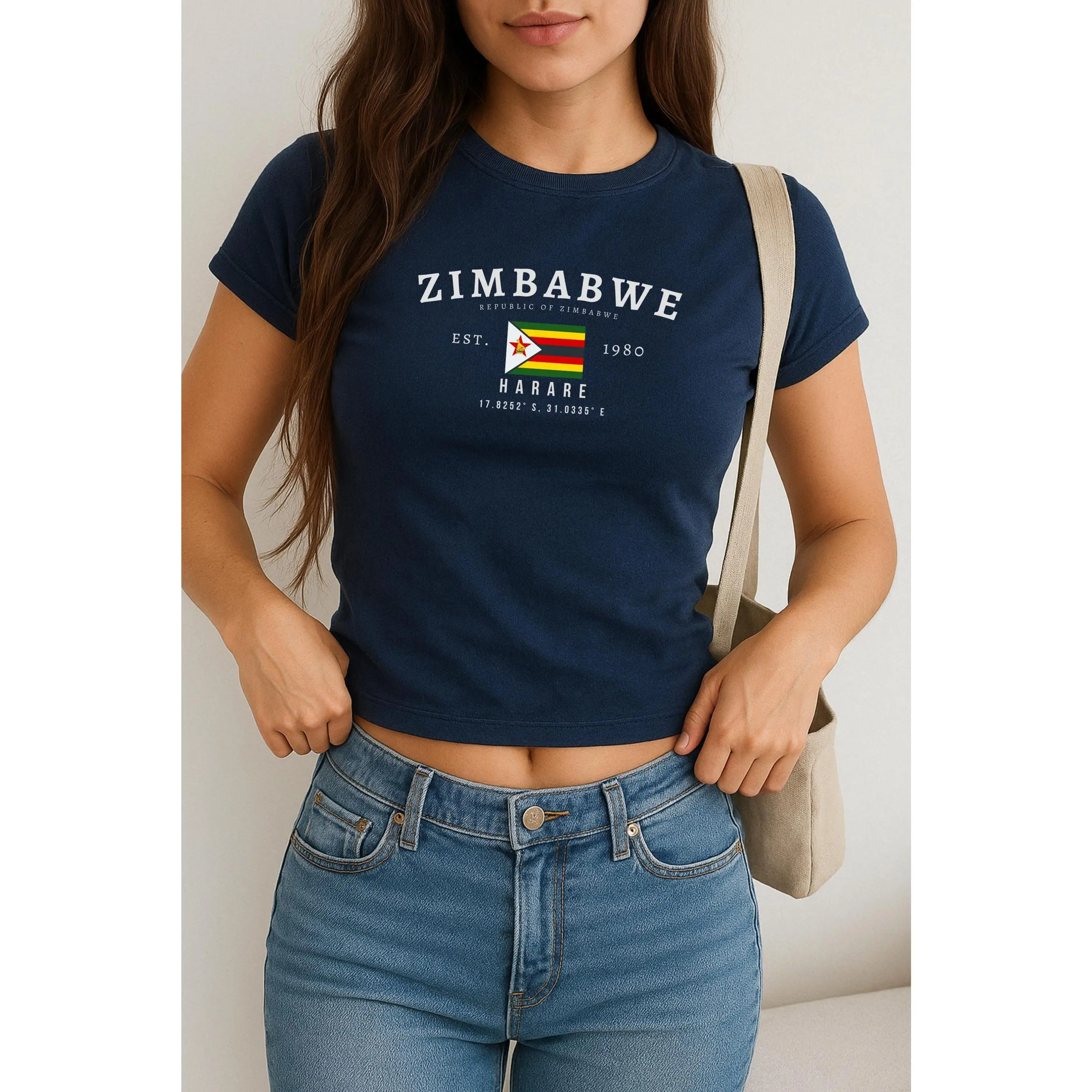 Zimbabwe Baby Tee, Harare Y2K Baby Tee, Vintage Flag Shirt, Southern African Aesthetic Tee, Zimbabwean Pride for Women