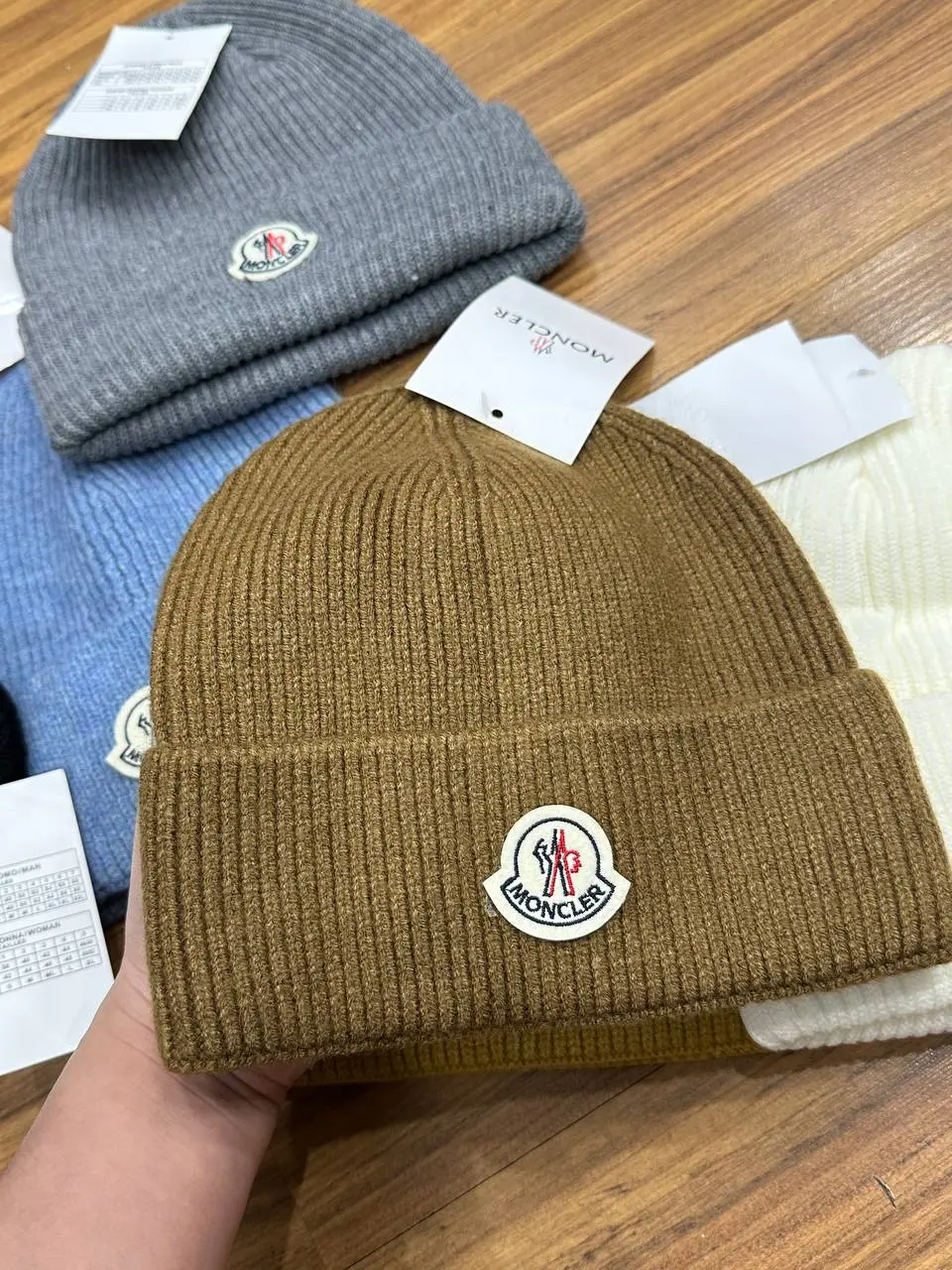 Moncler Ribbed Knit Beanie Hat, Soft Warm Winter Cap, Premium Unisex Streetwear, Outdoor & Casual Wear