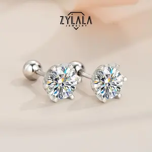 [259] 0.3/0.5/1CT Synthetic Moissanite Stud Earring Scew-back Design S925 Sterling Silver Jewelry Earrings Elegant Luxury Style Anniversary Christmas Gift