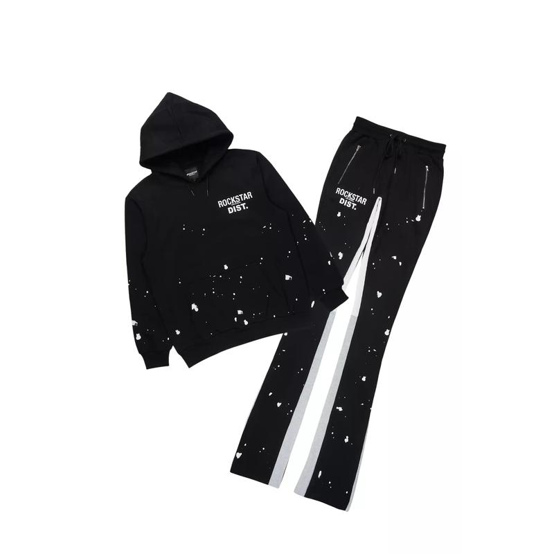 Raffer Black/White Hoodie/Super Stacked Flare Pant Set