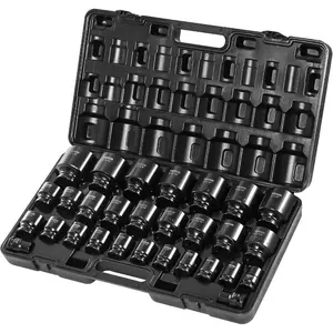 VEVOR Impact Socket Set 3/8 Drive, 90 PCS, CR - MO, SAE 1/4 - 3/4 Metric 6 - 19mm, with Shallow Deep Sockets, Swivel E - Torx Bit socket Sockets, Extension Bars, Adapters, Universal Joint