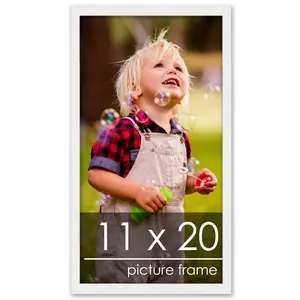 11x20 White Wood Picture Frame - UV Acrylic, Foam Board Backing, Hanging Hardware