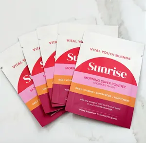 5- Sample Pack Vital Youth Blends Sunrise Morning Super Powder Supplement for Gut Health DeBloating Energy Metabolism Support with Vitamins Superfoods Probiotics Healthcare Dietary Edible Boost Vegan Gluten-Free Non-GMO - Fitness Optimum
