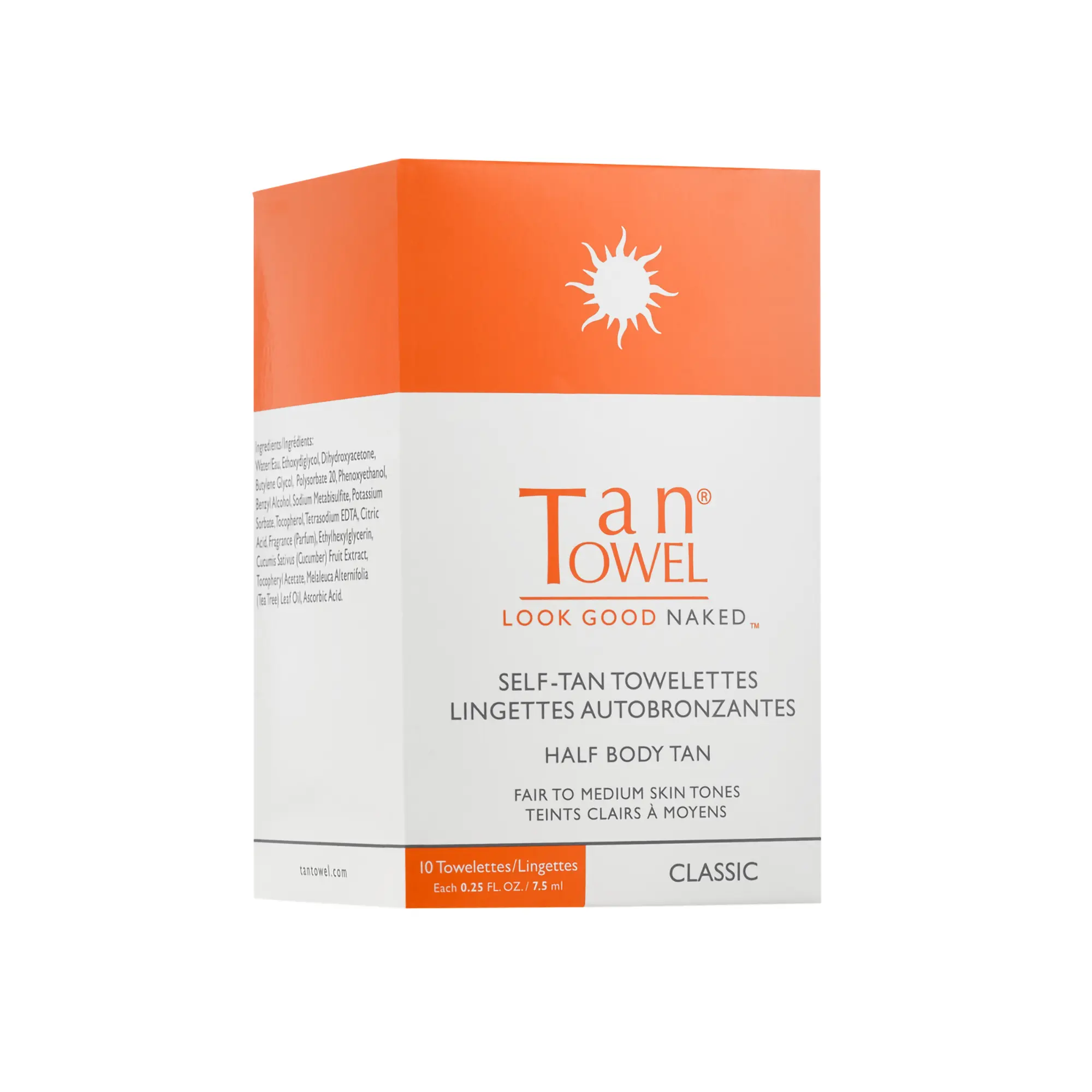 Tan Towel Body Tan Towelettes – Half Body Self-Tanning Wipes (10-Pack), Streak-Free Glow for Face & Body, Easy On-the-Go Tan