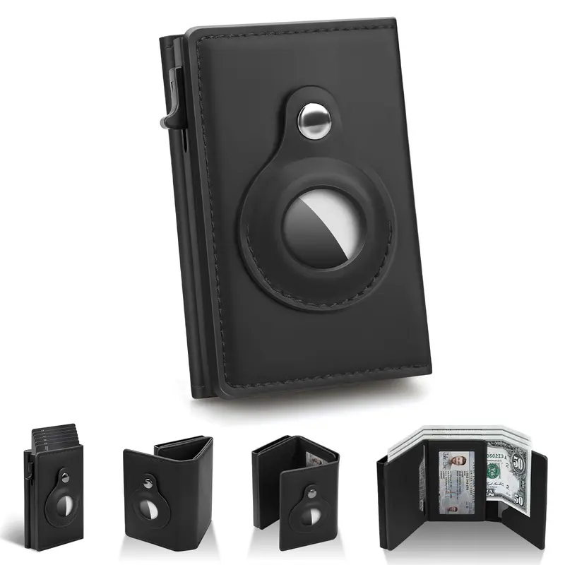 【Mens Gifts】Mens Leather Wallet Card Holder: Pop Up Aluminum Case, Smart, RFID Blocking, Slim, Minimalist - 9-14 Card Capacity | ID Window | Cash Slot Removable Cardholder