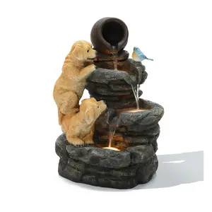 LuxenHome Puppy Rock Tower Farmhouse Resin Outdoor Fountain