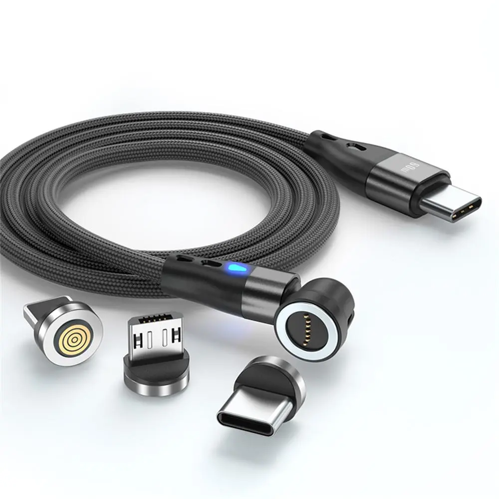 3A 60W Magnetic Fast Charging Data Cable, Electronic Mobile Accessory, Nylon Aluminum Alloy Data Cable, Rotatable Type-C & USB Data Charger Cord High Speed Charger for iPhone & Android Tablet Laptop Charger Compatible