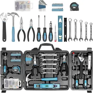 Tool Kit  Home, 144 Piece Hand Tool Set with Storage Box, General Basic Repair Tool Set with Hammer, Pliers, Wrenches, Voltage Tester, Measure Tape, Screwdriver Bits