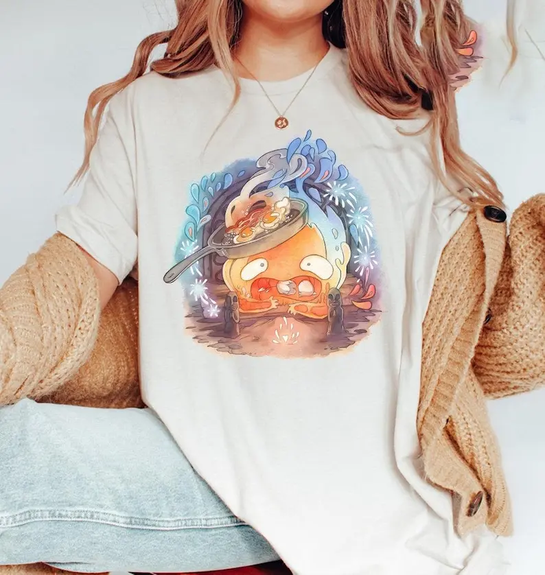 Calcifer shirt, Ghibli Totoro Gift, Anime Lover Gift