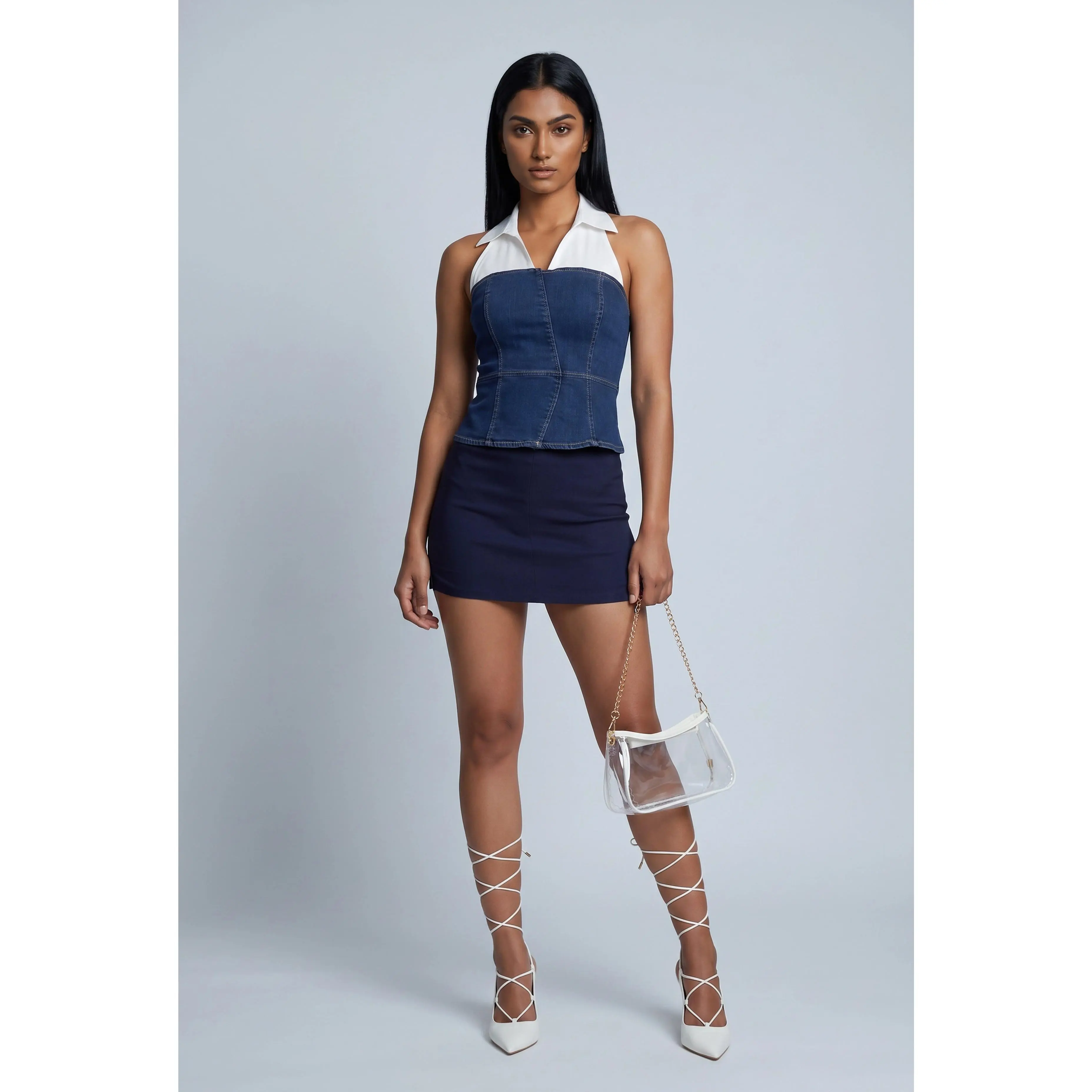 Layered Look Denim Corset Top
