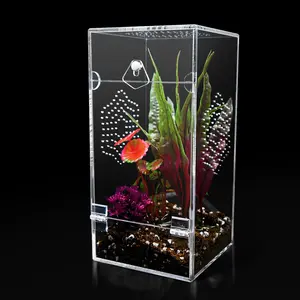 Acrylic Jumping Spider Enclosure, Secure Front Opening Door, 4x4x8 inch, Ventilated Habitat for Tarantulas, Mantis, Hermit Crabs & Small Pets