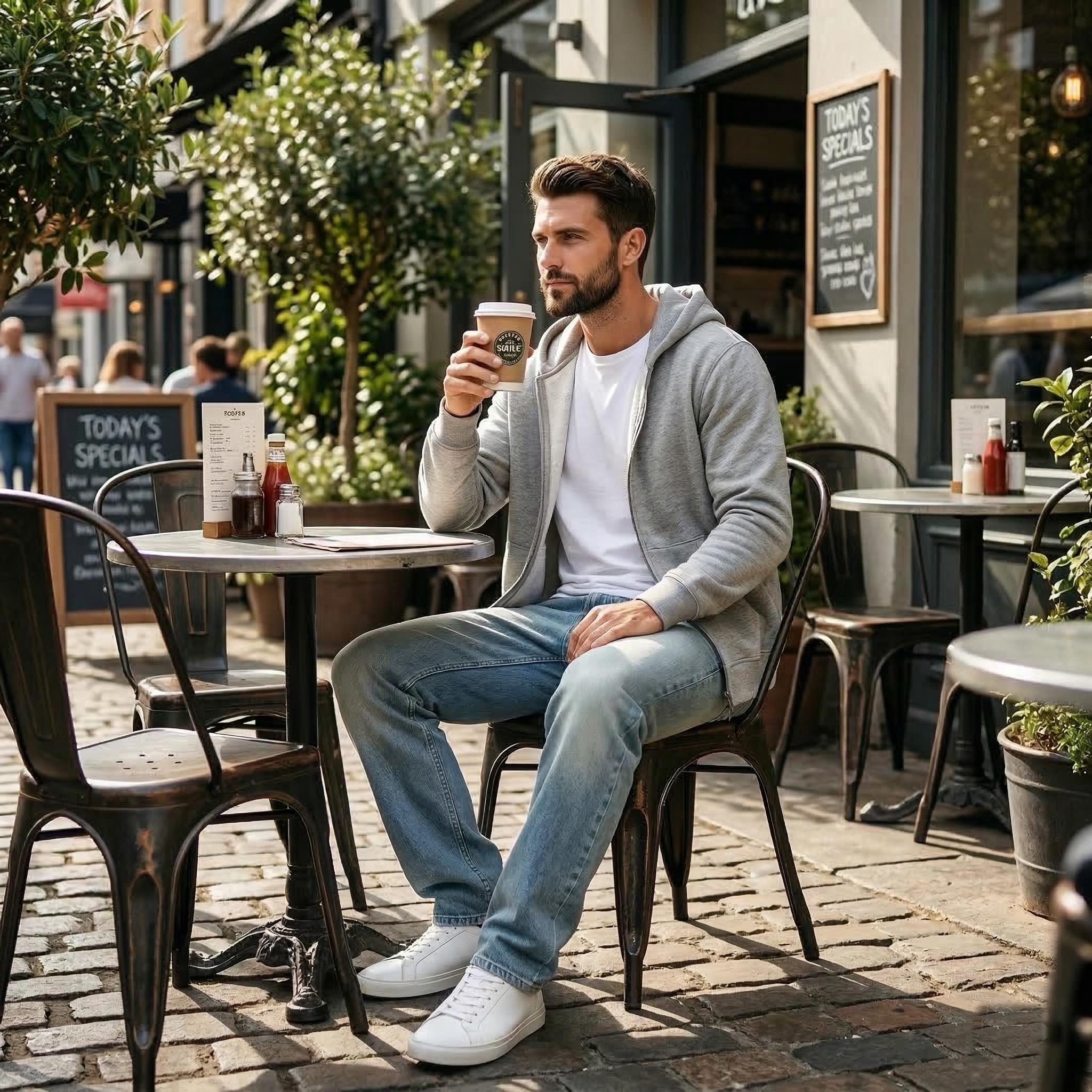 DGLink Men's Zipper Hoodie Classic Style Double-Layer Knit Long Sleeves Dropped Shoulder Design Fashionable Retro Streetwear Comfortable Cotton Blend Casual Sportswear Faith Symbol Top Pullover Style Streetwear Sweatshirts