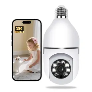 360° Wireless Bulb Security Camera ，2K Color Night Vision, AI Motion/Human Detection, Two-Way Talk & Alarm Siren, Motion Detection and Alarm,Two-Way Talk,Color Night Vision, Smart Wifi Camera