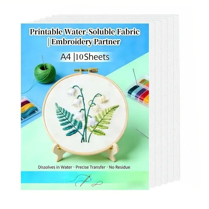 10sheets Water Soluble Embroidery Paper, Stick And Stitch Embroidery Transfer Paper, Wash Away Stabilizer for Embroidery, Embroidery Paper Wash Away Printable, Ideal for Printing & Drawing Patterns