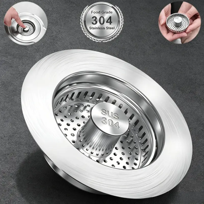 Stainless Steel 3 in 1 kitchen sinks drain strainer，Kitchen Sink Drain Stopper,Pop up Sink Stopper with Copper Bounce Core,Sinks Food Catcher for US Standard 3-1/2 inch Sus304 Sus304-s anti-clogging basket stoppe 4