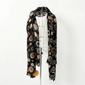 Vselectstudio #26 Black Circle Print Scarf Long Shawl Wrap Lightweight Fashion Scarf for Women Elegant Pattern Shawl Soft Stylish Wrap Scarf Casual Travel Beach Shawl Long Fashion Scarf for Fall Winter Outfit