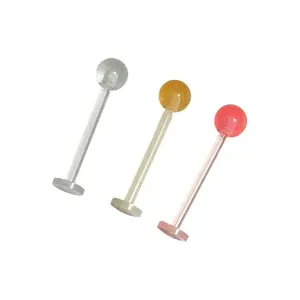 Tongue Ring with Flat Bottom Flexi Barbell Retainer Glow in The Dark 14G Pack of 3