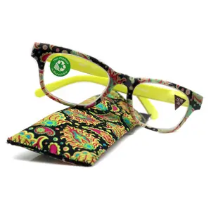 Persia, (Premium) Reading Glasses High End Reader +1.25..+3 Magnifying Eyeglass, Square Optical Frame (Lime Green) Paisley NY Fifth Avenue Unisex Lightweight