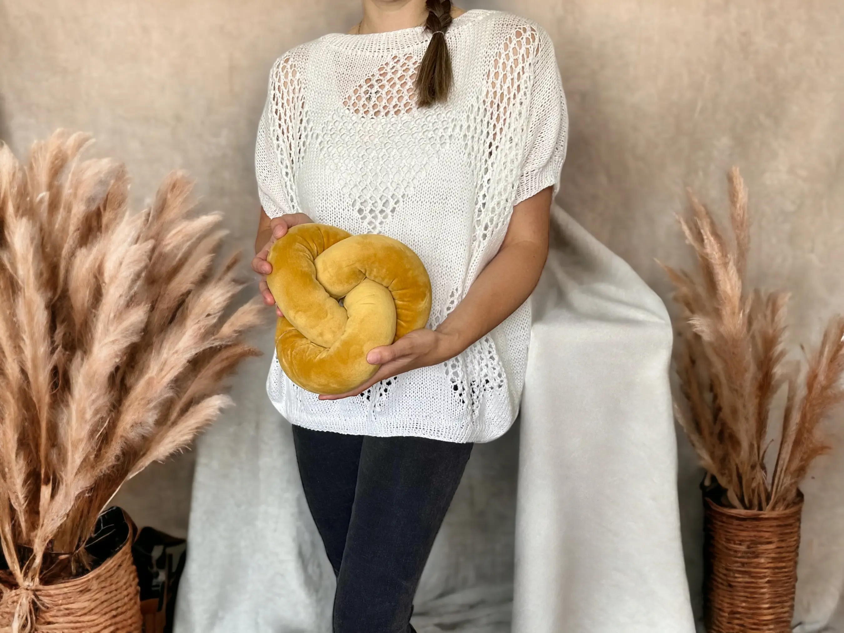 Knot pillow in Small Celtic shape is 8 x 4 inches, Soothing fidget squishy pillow, Decorative accent cushion