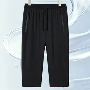 Men’s ice silk cooling high-stretch casual mid-length shorts with an elastic waistband; lightweight ice-feel drawstring straight-leg shorts; summer thin cooling high-stretch shorts; soft, highly stretchy, breathable fabric; drawstring elastic waist for ad
