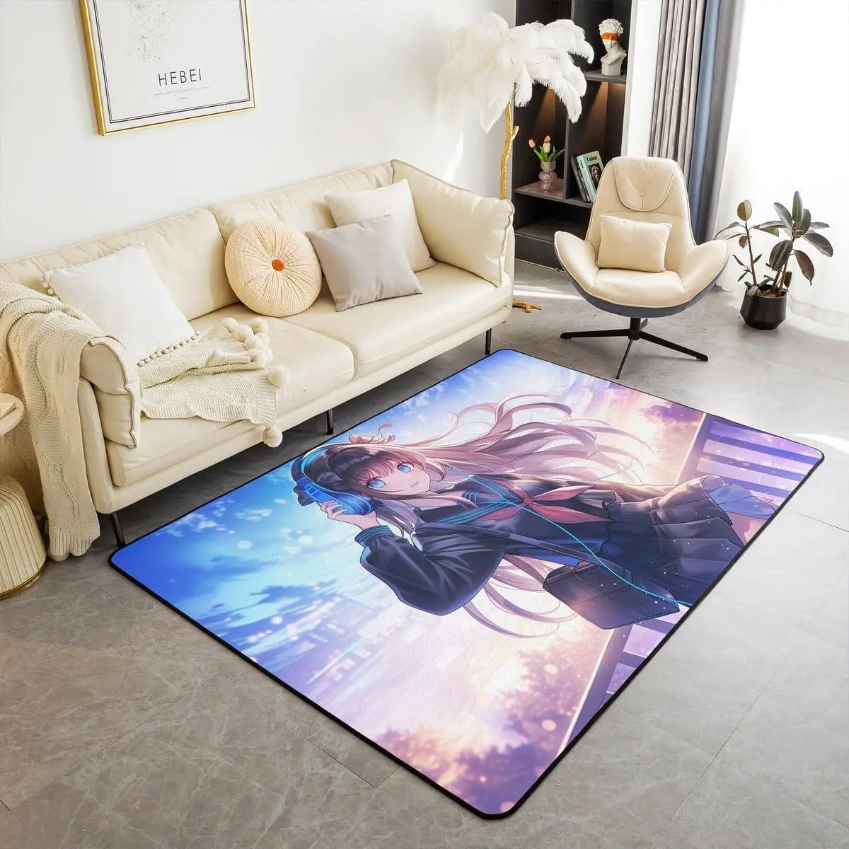 Anime Girl Area Rug ,Japanese Anime Carpet for Kids Boys Teens Cartoon Girl Indoor Floor Mat Kawaii Japanese Animation Decorative Washable Rug,Non Shedding