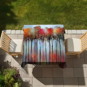 360 stand Square Waterproof Abstract Art Forest Print Tablecloth - 58x58 in Large Size Blue Trees Decor, Spill-Proof Household Kitchen Linen for Home Decor
