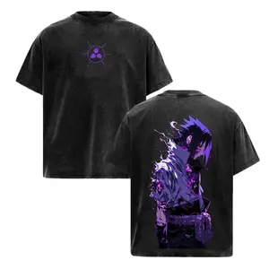 Sasuke Anime Graphic Tee - Stylish Unisex Washed Shirt for True Naruto Fans, Comfortable Cotton Fit with Bold Anime Print Design, Perfect for Streetwear Vibes