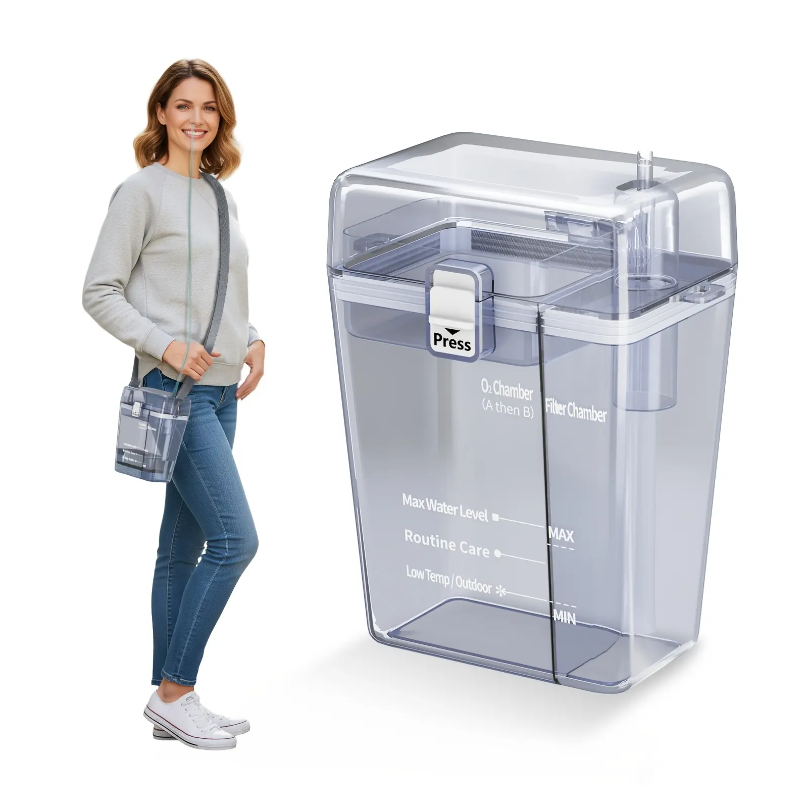 Portable Solid-Source Oxygen Generator Cup for Outdoors, Home - Cordless, Fast-Acting, Lightweight with Strap, Quick Setup, for Adults, Pregnant Women