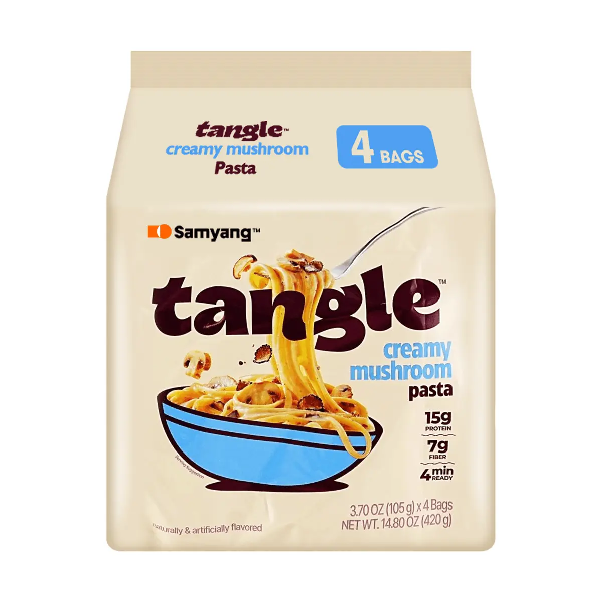 Samyang Tangle Pasta Creamy Mushroom Flavor - 4 Pack (420g) - Non-Fried, High Protein, Low Calorie, Costco