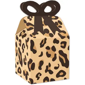 Leopard Print - Square Favor  Boxes -  Party Bow Boxes - Set  12