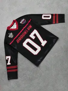 Unisex's Letter & Number Print Long Sleeve Hockey Jersey, Casual Sporty Crew Neck Top for Outdoor Workout Running, Fashion Men's Sportswear for All Seasons, Athletic Workout Clothing