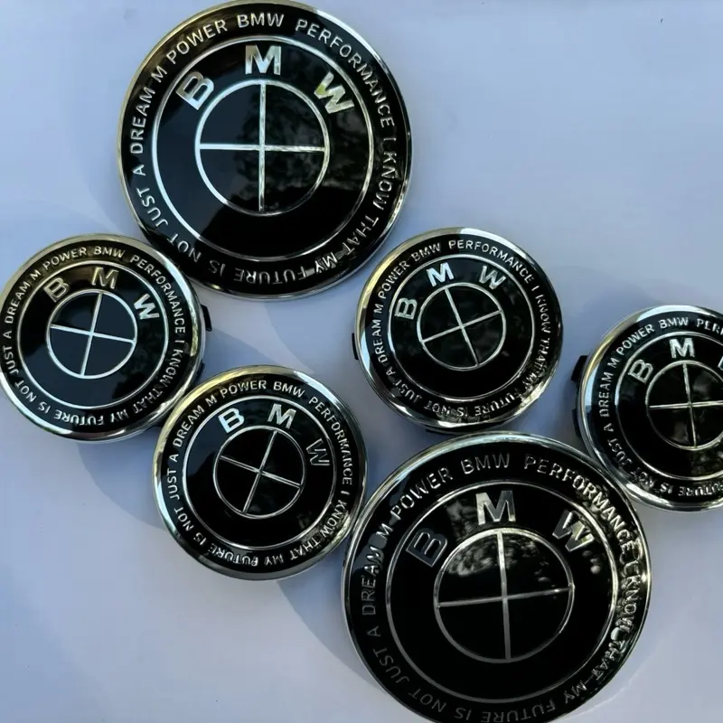 Heritage 50th Anniversary 7PCS Wheel Center Caps, 56MM Black with Hood & Trunk Emblems, 5x112 Finish Car Accessories for BMW Vehicles