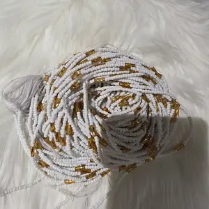 QUEEN MOTHER GLOW GHANA Waistbeads - White and Gold Beaded Waist Beads for Stylish Comfort