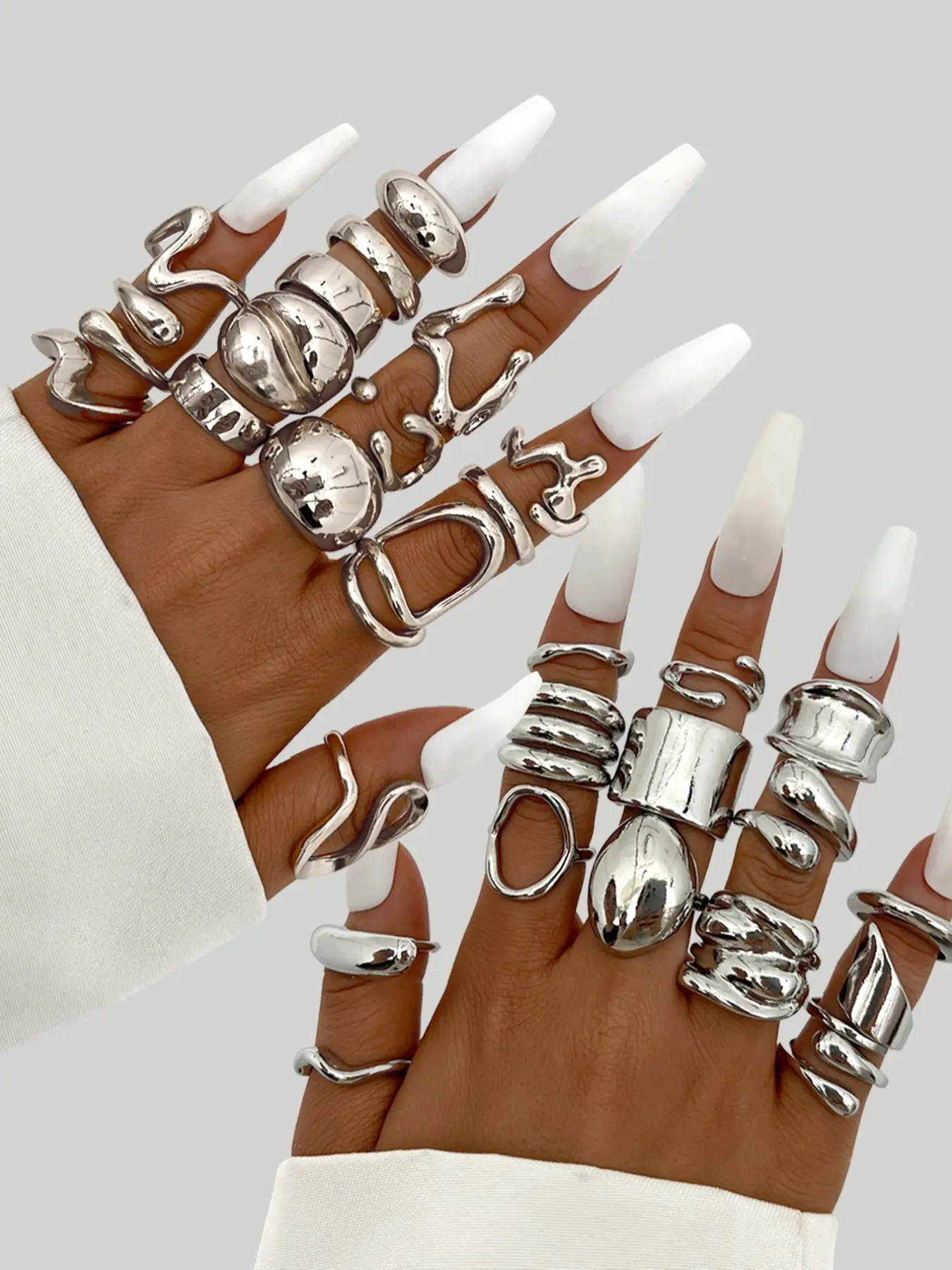 14 Piece Punk Style Party Women's Ring Set, Bohemian Stackable Finger Rings, Irregular Wide Design for Daily Wear, Perfect Gift for Friends & Family, Fashionable Jewelry, Fashion Jewelry in Silver Color, Statement Rings