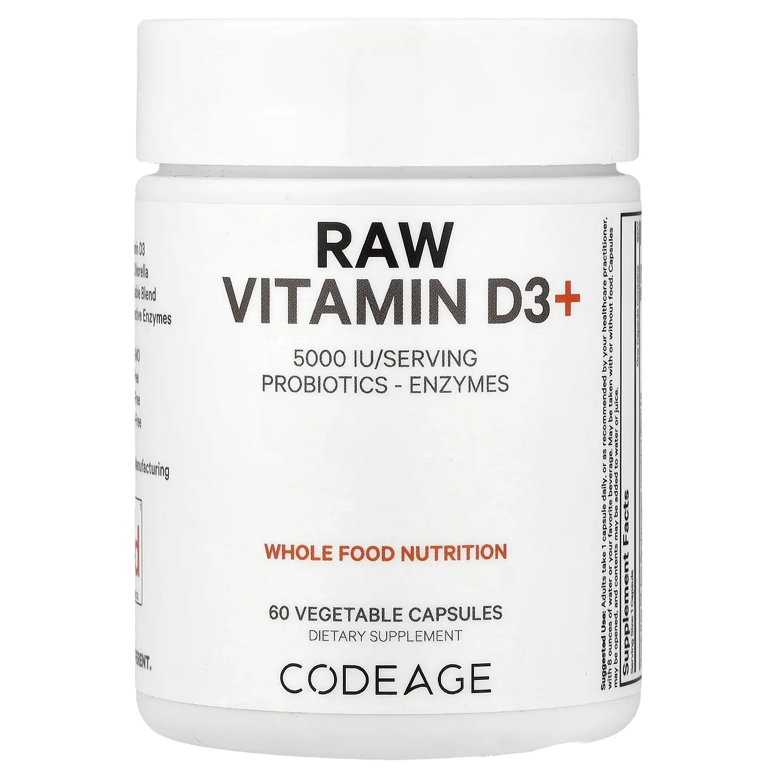 Codeage Raw Vitamin D3+, 60 Vegetable Capsules