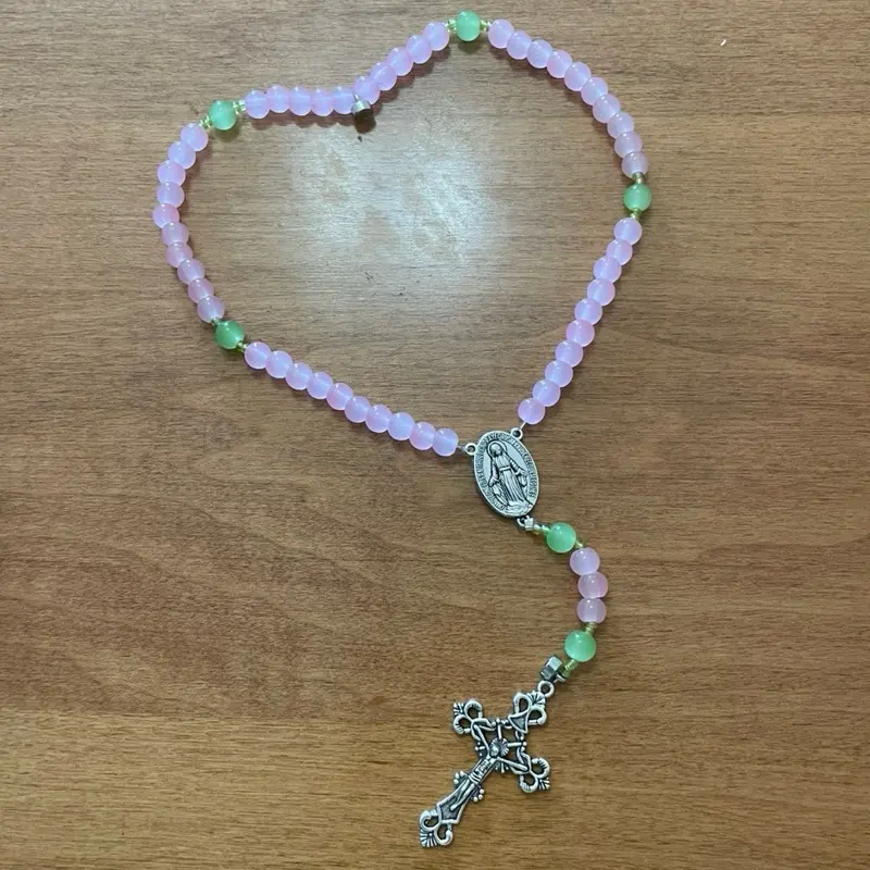 9in - 6MM Magnetic Rosary Bracelet - Solid Light Pink & Solid Light Green w/ Silver