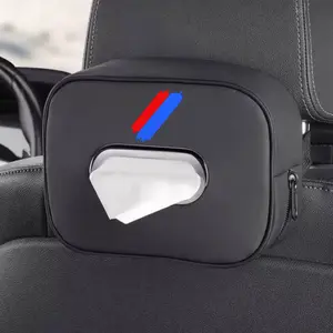 Car Tissue Holder, Upgraded PU Leather Tissue Box Cover Large Rectangle Napkin Organizer, Keep Car Tidy, Compatible with BMW 1 2 3 4 5 6 7 Series X1 X2 X3 X4 X5 X6 X7 Accessories（Black） Car Storage Bag Car Essentials
