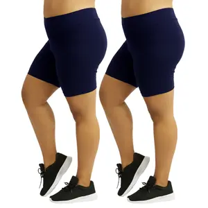 2 Pack Women's Plus Size Cotton Mid Thigh Biker Shorts Leggings High Wide Waistband XL-3XL High Waisted 15" Short Leggings Workout Yoga Tummy Control Activewear Womenswear