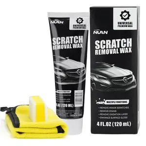 NUAN Car Scratch Remover Wax, Universal Premium Car Paint Polishing Compound for Deep Scratches, 4 fl oz (120 ML), with Sponge and Cloth,White,NUAN scratch removal wax