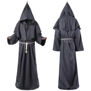 New Halloween Wizard Costume Cosplay Medieval Hooded Robe Costume Monk Friar Robes Priest Costume Ancient Clothing Festival Suit
