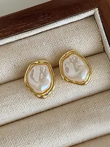 Fashion Elegant Irregular Geometric Faux Pearl Decorated Stud Earrings, Casual Jewelry for Women, Trendy All-match & Exquisite Jewelry for Birthday Gift, Elegant Minimalist Earrings