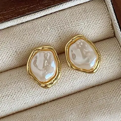 Fashion Irregular Geometric Faux Pearl Decorated Studs Earrings, Versatile Earrings, Casual Jewelry for Women, Trendy All-match Exquisite Birthday Gift, Elegant Minimalist Style