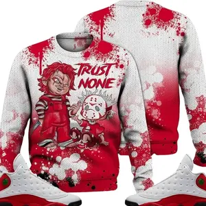 Retro 13 Chicago Outfits, Chicago 13s Ugly Sweater, Trust No One Scary Streetwear Unisex Sneaker Matching Shirts
