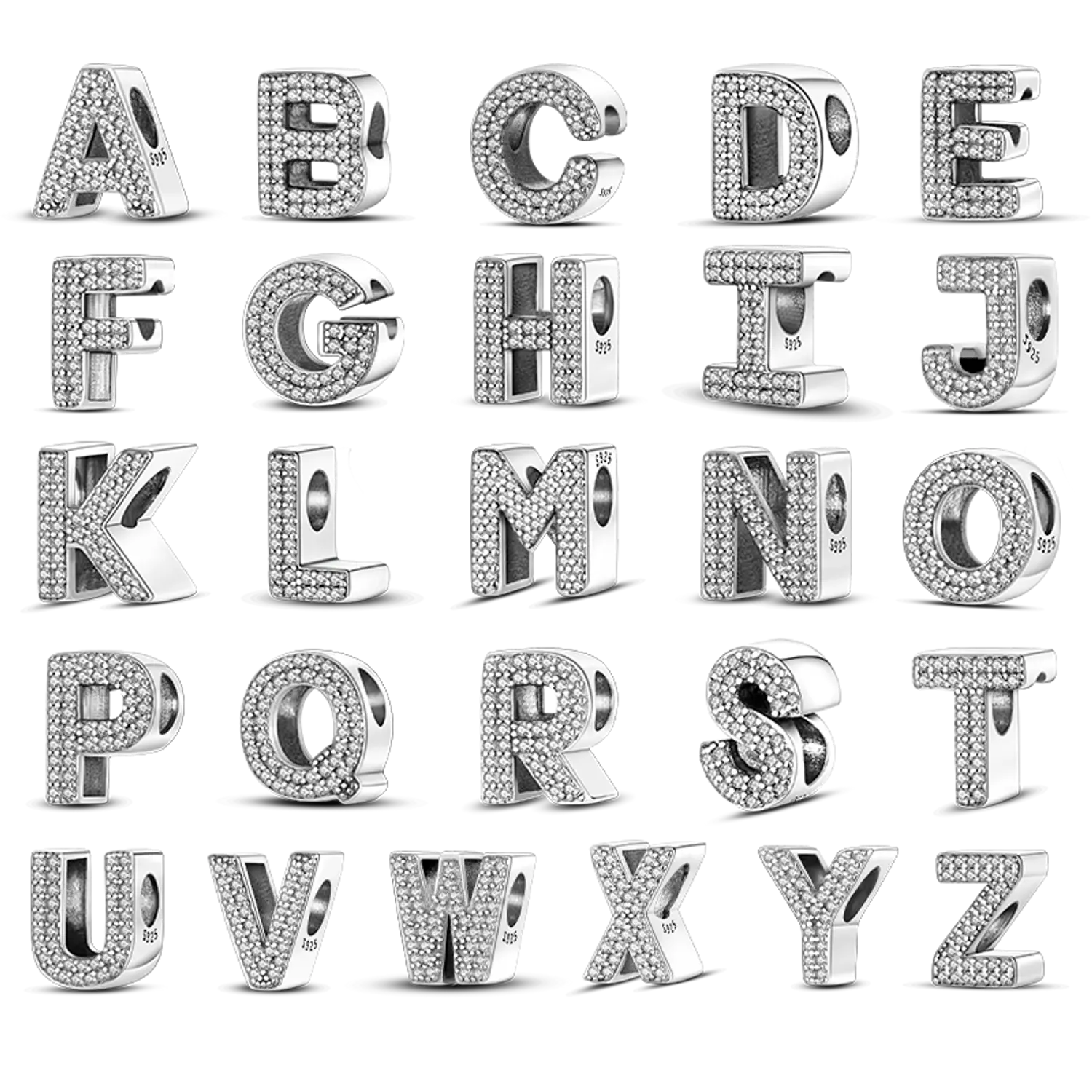 MULA A-Z Alphabet Charm, Minimalist Platinum Plated Initial Bead with Pave Zirconia for Women, Collectible Gift Fits Pandora Bracelets