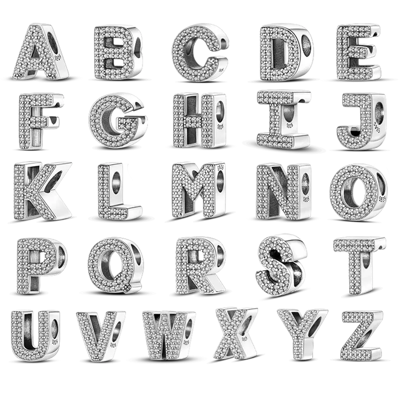 MULA Women's M-J A-Z Alphabet Charm - Minimalist Platinum-Plated Initial Bead with Pave Zirconia, Enhanced Shine DIY Jewelry Charms & Pendants, Collectible Gift for Pandora Bracelets, Letters & Words, Tarnish Protection
