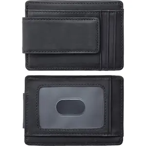 Genuine Leather Magnetic Front Pocket Money Clip Wallet RFID Blocking Genuine Leather Magnetic Front Pocket Money Clip Wallet RFID Blocking