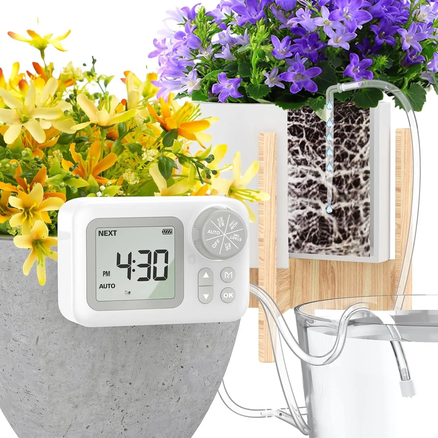 [2025 Upgraded] Automatic Drip Irrigation Kit for Indoor Use - DIY Install Kit with Digital Programmable Water Timer, Adjustable Schedules, Prevents Overwatering, Efficiency & Water-Saving (Up to 70% Saving), Supports 15 Potted Plants