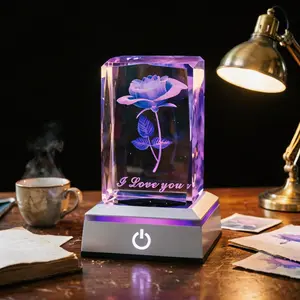 3D Rose Crystal Nightlight I Love You LED Multicolor Lamp Romantic Unique Gift for Her Valentine's Day Birthday Anniversary Wife Girlfriend Boyfriend,birthday gifts for gf,mother's day gifts,led lights bedroom,lamp