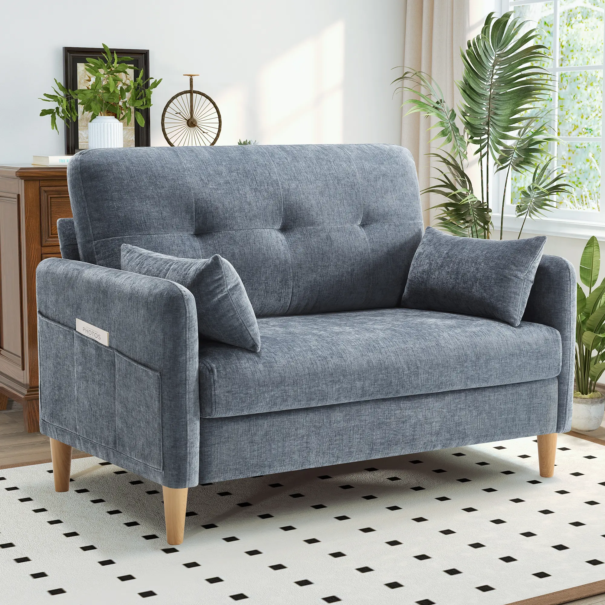 GuroMagicSofa 47'' Wide Chenille Upholstered Loveseat - Fully Assembled Compact Sofa, Fluffy Modern 2-Seat Couch with Pillows, Comfy Squishy Living Room Furniture for Small Spaces, Indoor Family Use